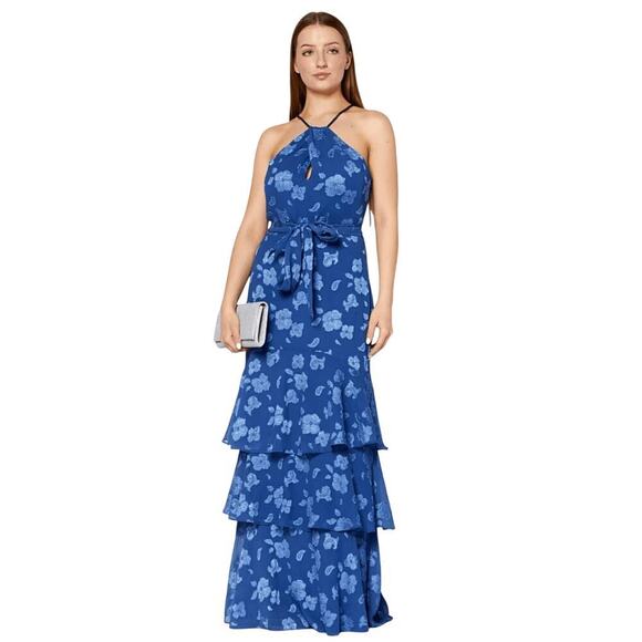 NWT Lauren Ralph Lauren Women's Blue Adjustable Halter Neck Maxi Dress Size 14 - Picture 2 of 10